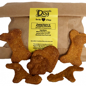 Large peanut butter and pumpkin treats in brown bag